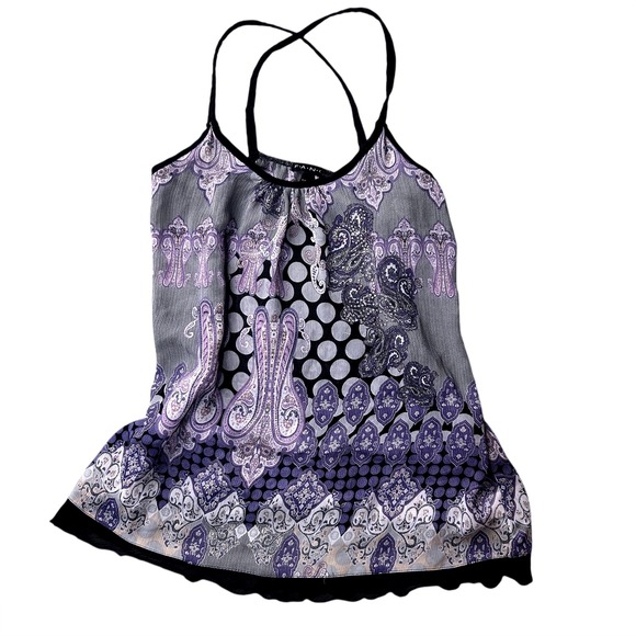 F.A.N.C. Tops - Y2K Paisley Polka Dot Tank Top Sleeveless‎ Purple Gray Blouse M